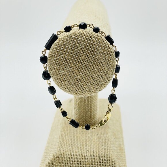 Dainty Black Bead Station Bracelet Gold Tone Classic Career Cosplay LARP - Picture 5 of 6